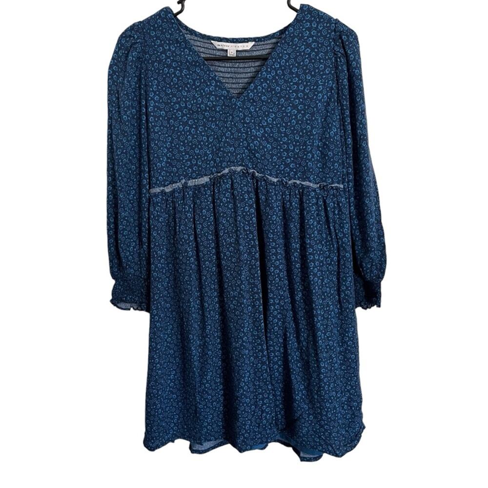 The Nines By Hatch Blue Floral Tunic Long Sleeve V-Neck Smocked Maternity Size M
